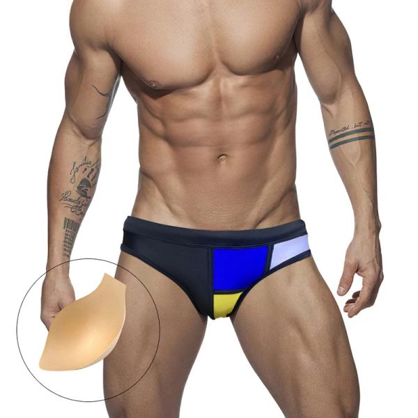 Homens de banho preto retalhos nadar shorts homem céu azul biquíni banho azul marinho nadar briefs sexy masculino deslizamento maiô com almofada m xxl