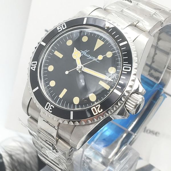 Antike Uhr, Retro-Uhr für Herren, 40 mm, schwarzes Zifferblatt, schwarzer Aluminiumplattenring, leuchtende Mode für Herren, Watch203z