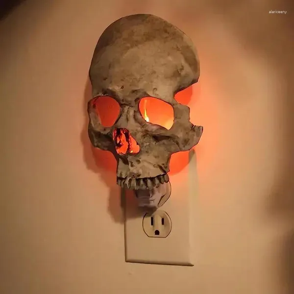 Luzes noturnas Crânio de Halloween Realista Vela Gótica Artesanal Inserida em Paredes Decoração de Casa Assustadora Única