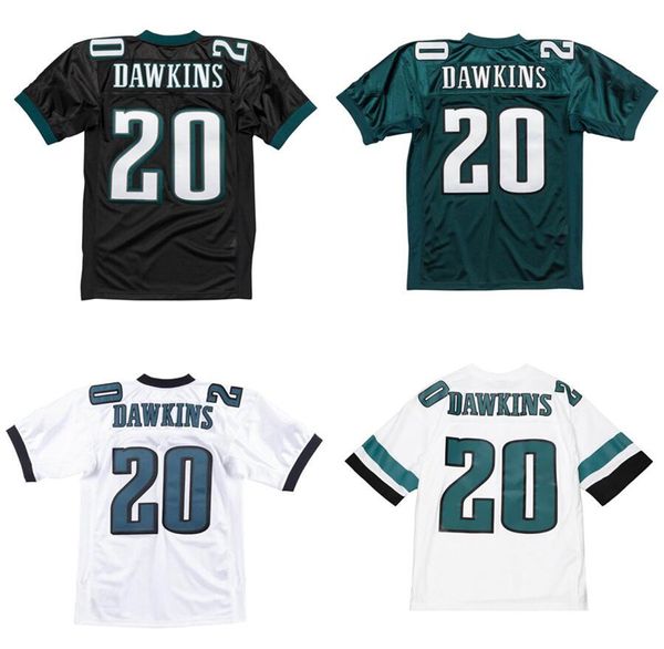 Genähtes Fußballtrikot 20 Brian Dawkins 1996, grün-weißes Netz, Retro-Rugby-Trikots für Herren, Damen und Jugendliche, S-6XL