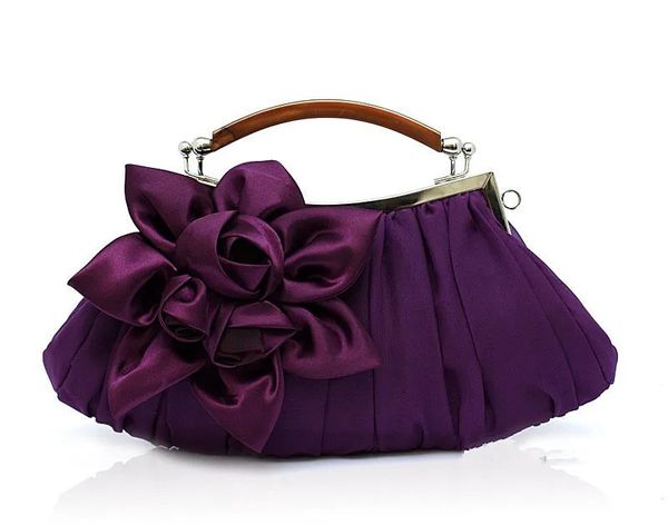 Lila Damen Satin Hochzeit Abendtasche Clutch Handtasche Braut Party Geldbörse Make-up 0005E 240223