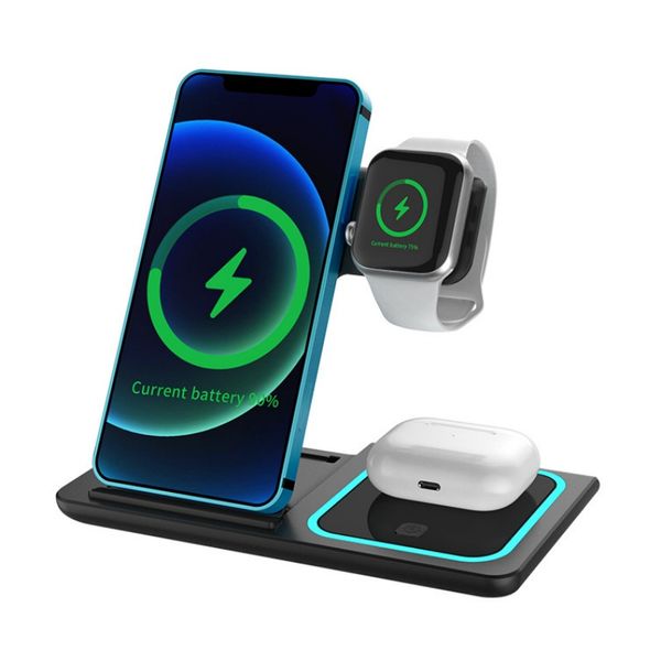15W 3 в 1 Беспроводная зарядная зарядная станция, совместимая с iPhone 15 14 13 12 Apple Watch AirPods Pro Qi Fast Quick Chargers для мобильных мобильных телефонов Cell Smart