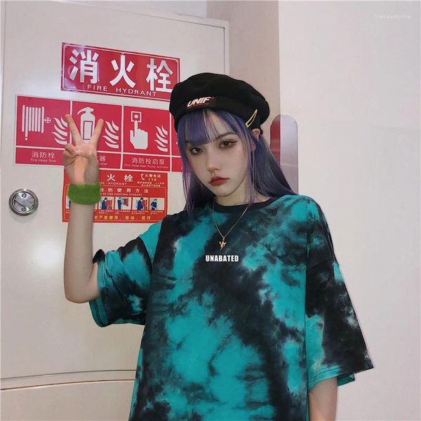 T-shirt da donna Streetwear Camicia punk da donna Top American Retro Harajuku T-shirt tinta in massa Manica corta T-shirt hip-hop allentate Y2k Abbigliamento