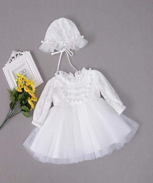 Com chapéu vintage bebê menina vestidos de batismo conjunto para meninas 1 ano vestido de festa de aniversário outono inverno vestido de batismo roupas girl1658136