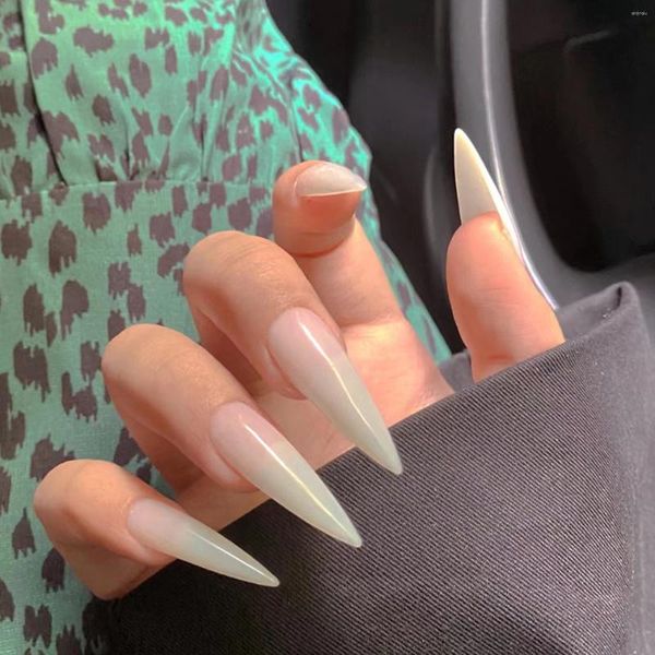 Falsche Nägel für Mädchen, lange gefälschte Stilettos, 24 Stück, Mandelform, zum Aufdrücken, tragbar, künstlich, mit selbstklebenden Nagelspitzen