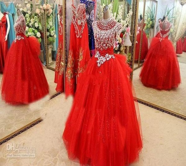 Luxo natal menina pageant vestidos boné manga grandes contas cristais vestidos de festa para meninas tule vermelho flor meninas vestido real im4957072