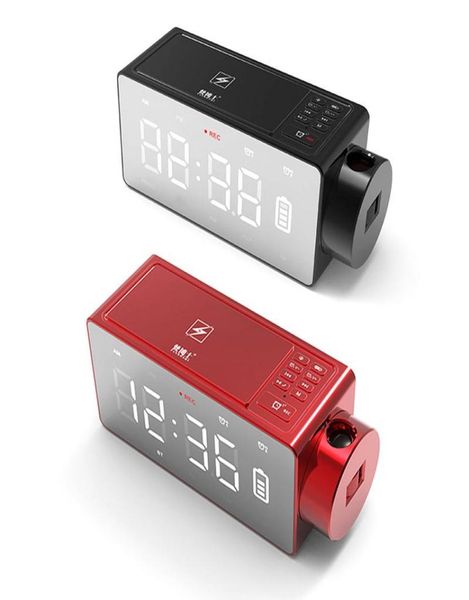 Drahtlose Lade Projektion Digital Uhr Bluetooth Lautsprecher LED Große Sn Wecker Snooze FM DIY Alarm Musik Tischuhren9805552