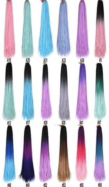 Renkli kutu örgü kasık örgüler 24inch ombre sentetik örgülü saç uzantısı 22roots rainbowcrochet saç African4448808