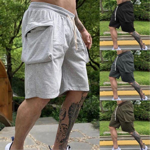 Laufshorts für Herren, Sommer, einfarbig, Schnürung, mehrere Taschen, Sport, Big House, Baseball-Kleidung, Herren, Nylon mit Taschen