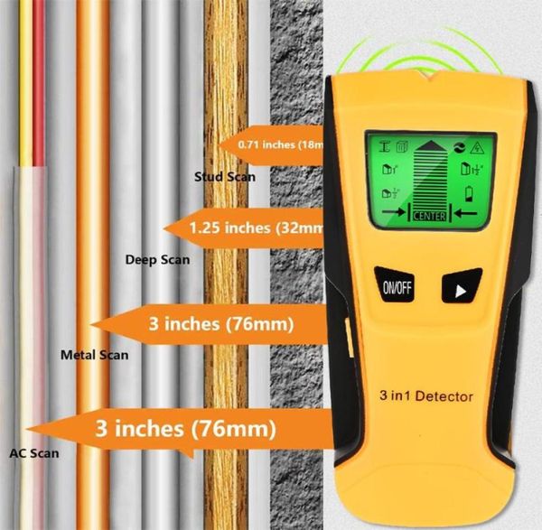 Industrielle Metalldetektoren Vastar 3-in-1-Detektor Finden Sie Holzbolzen Wechselspannung Live-Draht erkennen Wandscanner Elektrokastenfinder7977592