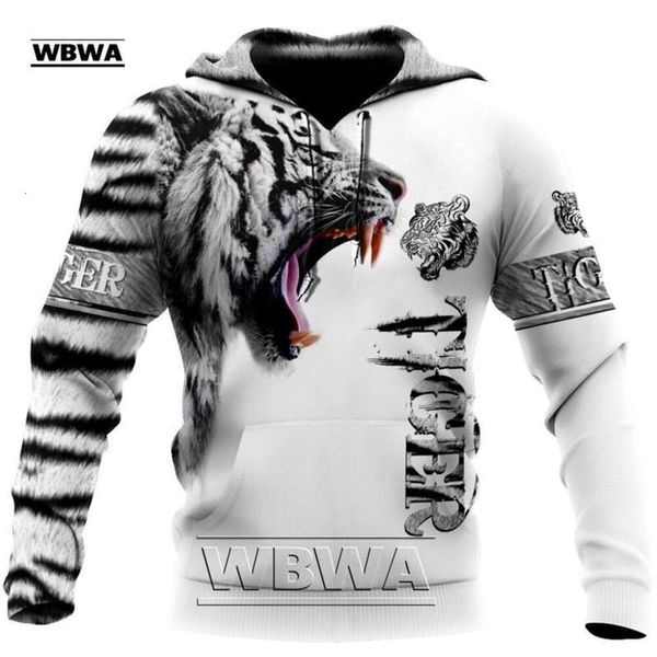 Felpa con cappuccio nuova primavera e autunno Lion Tiger 3D Digital Printing Pattern Maglione sportivo per il tempo libero da uomo