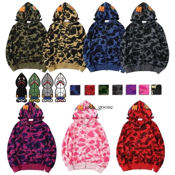 Mens Designer Hoodie Full Zip Up Shark Hoodies para Mulher Preto Camuflagem Jaqueta Azul Com Capuz Moletom Homem Mulheres Camisola Manga Longa Tech Fleece Cardigan 977