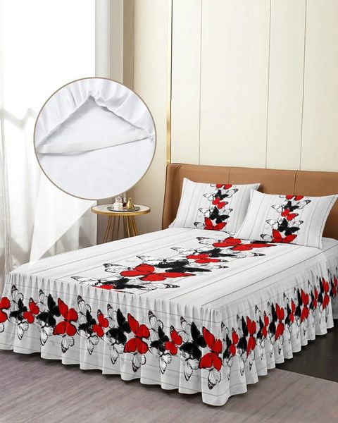 Scapa da letto Black Red Butterfly Legno Legno Elastico Veste aderente con foglio di copertina materasso per materasso