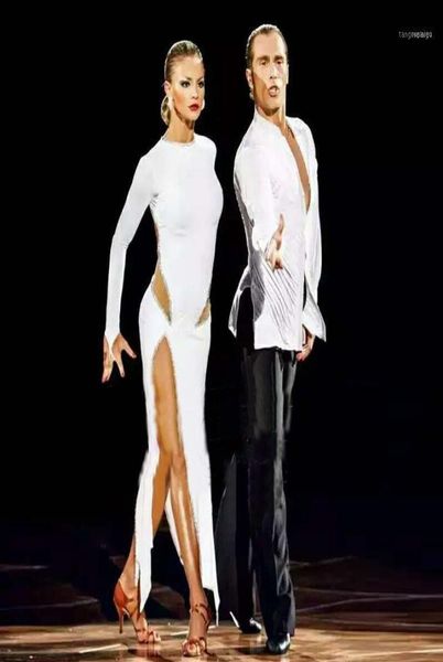 Stage Wear Vestito da ballo latino sexy Stile moda donna Bianco Salsa Abiti da tango Lady Rumba Flamenco Costumi da competizione B20512710229