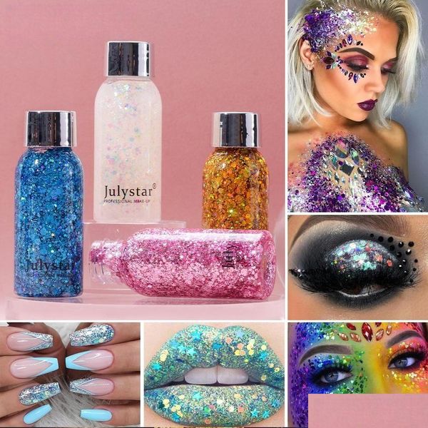 Lidschatten Weihnachten Augen Glitter Pailletten für Bühne Make-up Flash Lidschatten Gesicht Haar Körper Festival Colorf Lidschatten Gel mit Box Drop Dhgvz