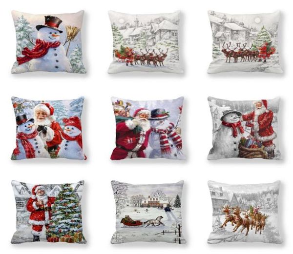 40 designs dia de natal travesseiros caso papai noel elk fronha 4545cm sofá nap boneco de neve almofada capa decorativa home2671350