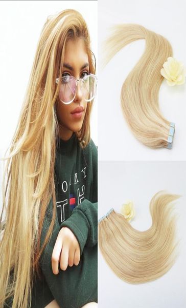 100 em linha reta não processado virgem remy cabelo humano ombre cor loira 14 a 613 fita de trama de pele sem costura em extensões de cabelo 7170017