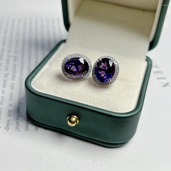 Orecchini a lobo HT2024 Gioielleria raffinata Solido argento sterling 925 Pietre preziose naturali di citrino viola ametista per le donne Regali