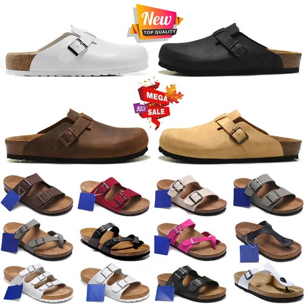 Womens Mens Bostons Clogs Chinelos Sandálias de grife Birkent Camurça Couro Soft Footbed Oleado Shearling Birko-Flor Marrom Cinza Branco Preto Madrid Birkibucs Slides