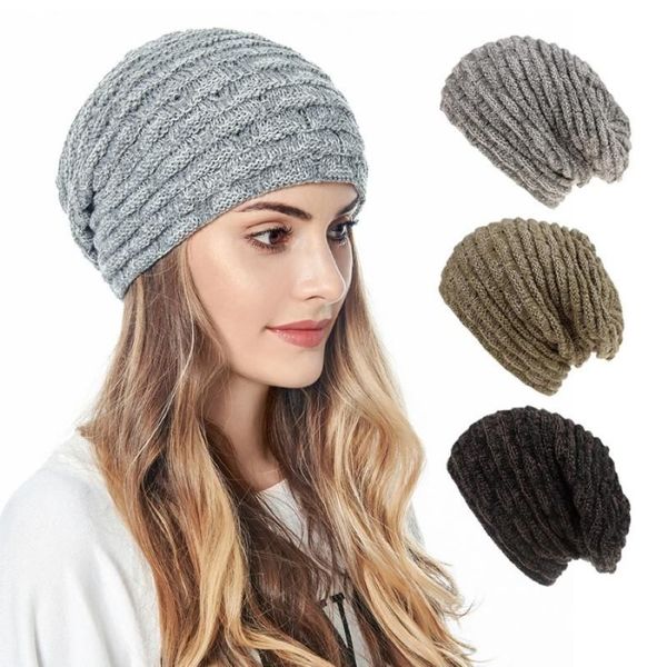 Beanie Skull Caps Wintermütze für Damen Fleece gefütterte warme Strickmütze Casual Slouchy Hat282e