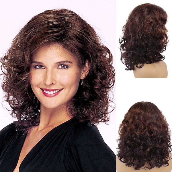 Parrucche per capelli ricci sintetici per donna Parrucca lunga marrone Ombre Naturale soffice Donna Uso quotidiano per cosplay Falso Elegante Mamma 240306