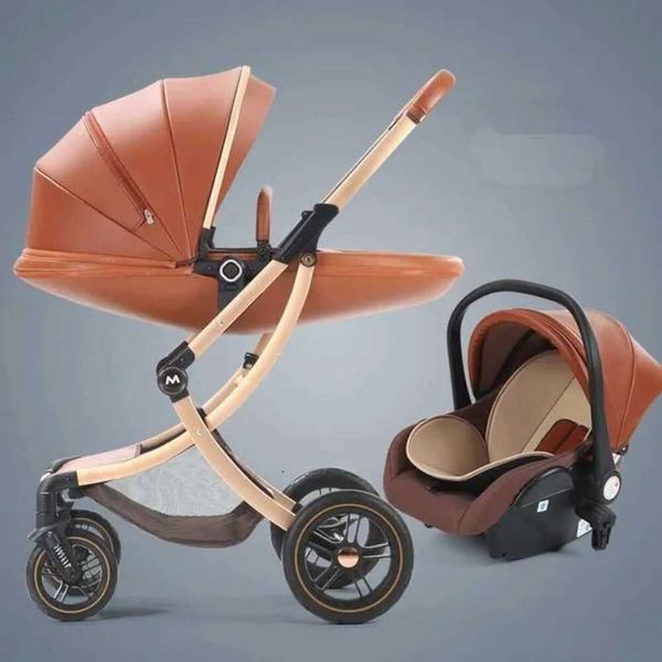 Bebekler# Toptan Tasarımcı Yeni Boşaltma 2in1/3 Araba koltuğu ile 1 deri lüks araba yeni doğan bebek arabası yüksek peyzaj arabası R230817 Elastik Popüler