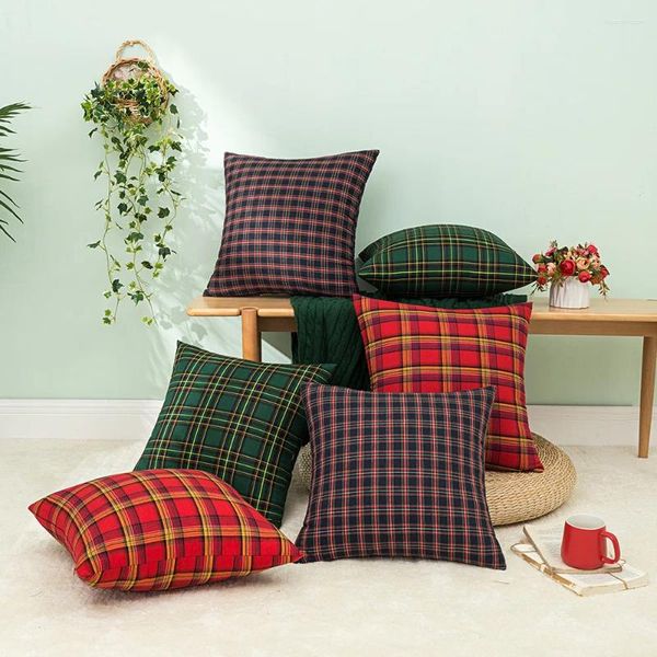 Travesseiro 45x45cm clássico xadrez vermelho lance chrismas sofá decorativo capa sofá