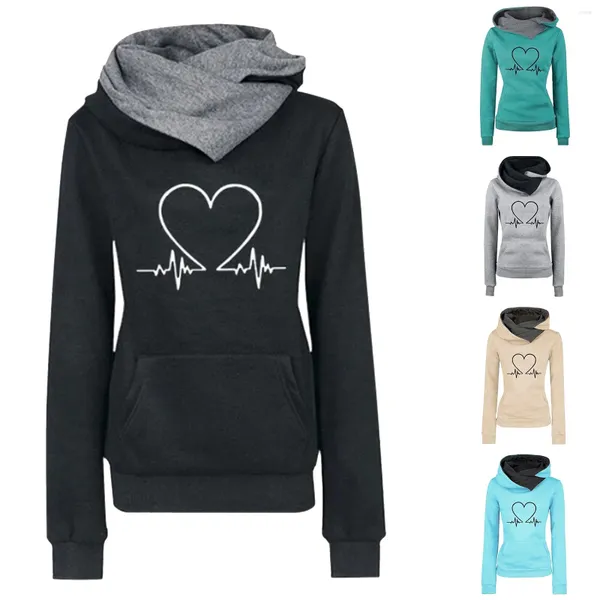 Hoodies femininos com capuz casual fino ajuste impresso amor velo pulôver zip up suéteres feminino dormir