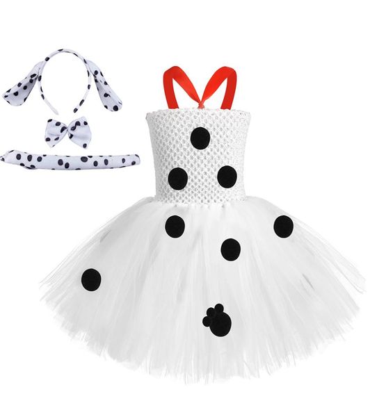 101 Dalmation Polka Dot Halloween Dress com Dog Ears Set Crianças Meninas Fofo Aniversário Dos Desenhos Animados Tutu Vestido Para Presentes Pograph LJ2006513382