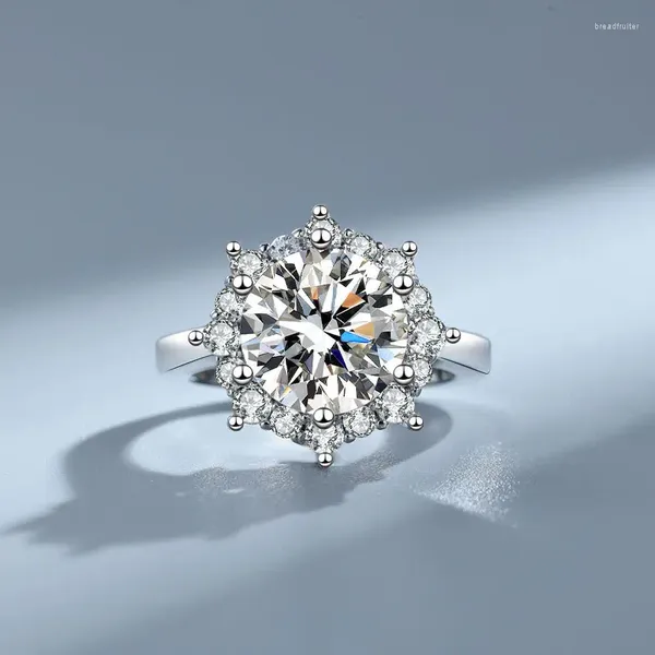 Anéis de cluster real moissanite 3.5ct prata 925 grande flor para mulheres luz luxruy diamante coquetel 18k branco banhado a ouro banda de casamento