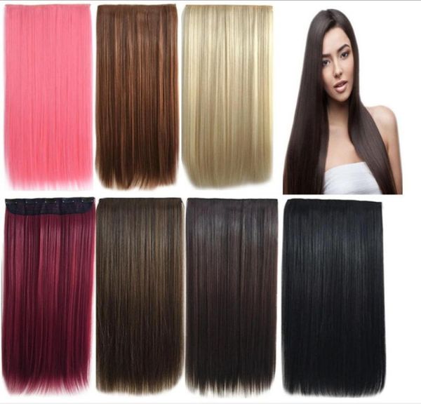 Extensões de cabelo sintético liso 24 polegadas peruca Brasil preto colorido marrom loiro escuro tingível fácil de colocar bea0903105926