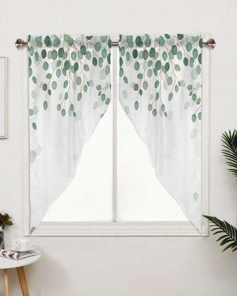 Tenda Foglie di eucalipto Pianta Verde Bianco Trattamenti per finestre Tende per soggiorno Camera da letto Decorazioni per la casa Triangolare