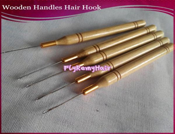 Agulhas de gancho 50 unidades por saco Punho de madeira de bambu Simples Puxando Agulha Micro Anel Ferramentas para I ponta extensão de cabelo hooks4193830