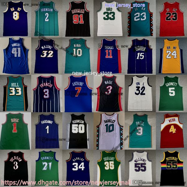 Classico retrò Basket 34 Hakeem Olajuwon Jersey 1 Tracy McGrady Steve Francis Yao Bryant Ming James Johnson Wilt Chamberlain Jerry West Dennis Rodman Maglie