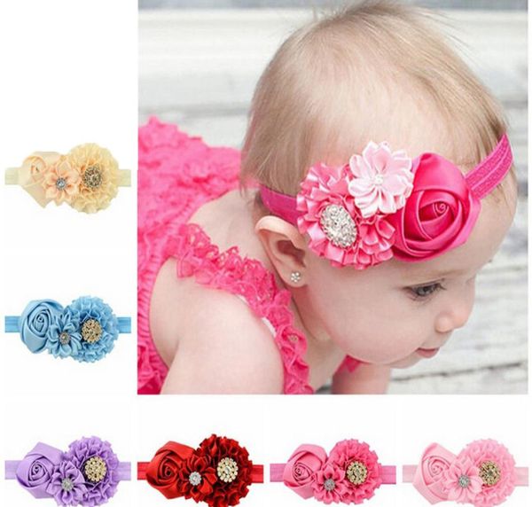 Mix Color Hair Bows Fiore di rosa Fascia per capelli con strass per bambini Fascia per capelli Elastica Copricapo per bambini Accessorio Avvolgere la testa Ragazza Ch6518612