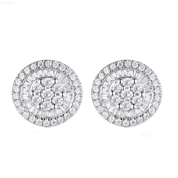 Nuovo arrivo 2023 Classic Fancy Jewelry 18k Real Gold White Circle Baguette Diamanti Orecchini a bottone per donna