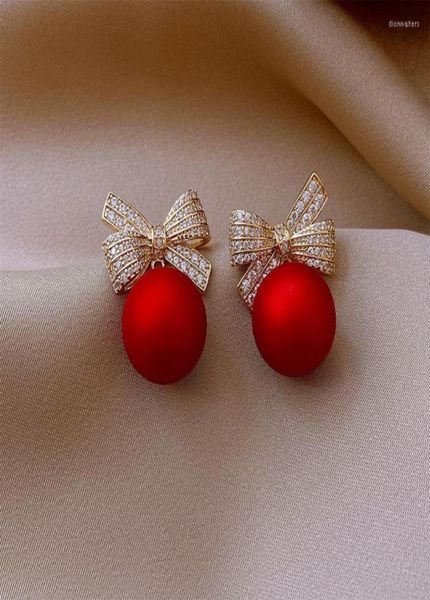 Ohrstecker Kristall Bogen Knoten Für Frauen Perle Kirsche Blumen Strass Rot Ohrring Mädchen Party Weihnachten Schmuck Geschenke6424693