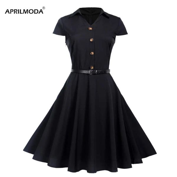 Abito 2024 Abito estivo casual Vintage Rockabilly anni '50 Donna Jurken Party Swing Abiti Nero Rosso Pinup Abiti corti Audrey Hepburn