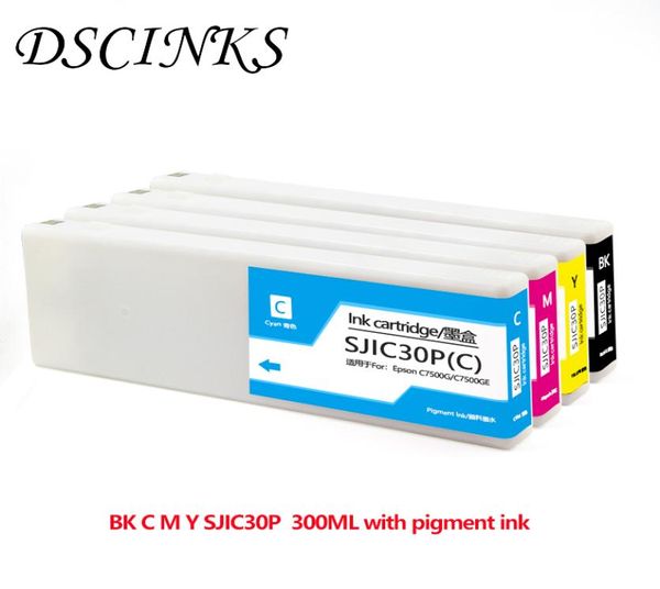 Cartucho de tinta compatível DSCINKS SJIC30P BK C M Y 100 com tinta pigmentada de 300ML para impressora C7500G C7500GE com chip7361775