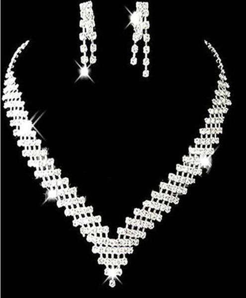 Günstige Hochzeits-Brautschmuck-Sets für Mädchen, Ohrringe, Halskette, Kristalle, formelle Weihnachtsfeier, Strass-Accessoires, meistverkauft8802302