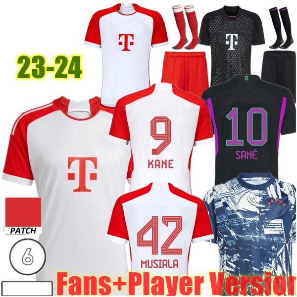 2023 Bayern de Munique KANE camisa de futebol SANE MUSIALA MINJAE HERNANDEZ GORETZKA GNABRY BAYERNS DAVIES KIMMICH de futebol masculino kits infantis KIMMICH fãs conjuntos de jogadores