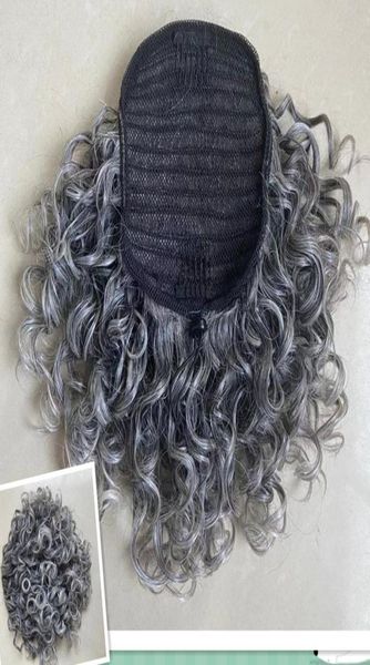 Prata cinza cabelo humano rabo de cavalo peruca envoltório em torno de corante natural hightlight sal e pimenta curto longo onda solta cinza pony1217081