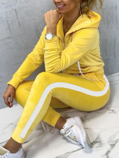 Suits Casual Woman Two -Piece Set 2023 Herbst Sweatsuit Joggers Outfit Zip Kapuze -Sweatshirt Tape Patch Jogginghose Set Tracksuit Set Tracksuit