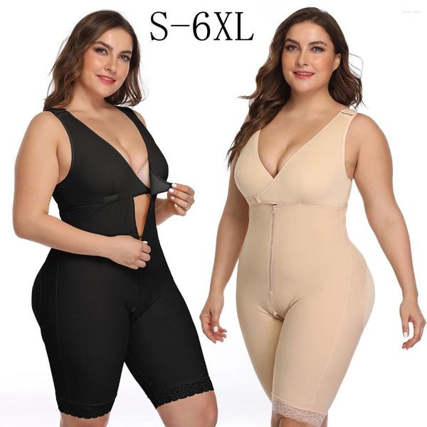 Kadın şekillendiricileri artı boyut 6xl lateks gövde şekillendirici post liposuction kirpik klips zip bodysuit yelek bel redüktoras shapewear