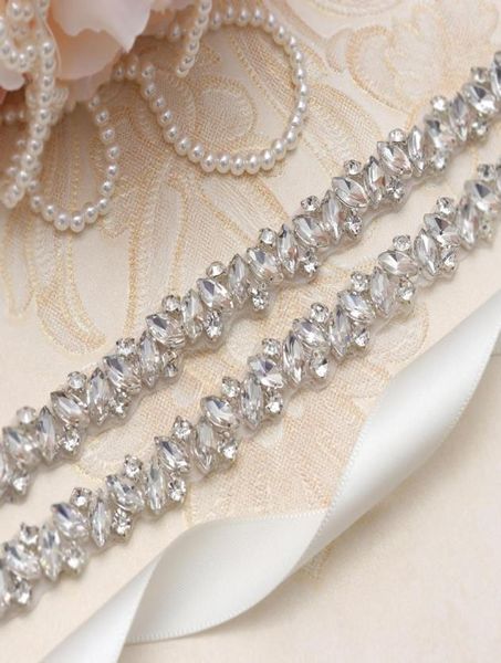 MissRDress Cintura per abito da sposa sottile Cintura con fascia in cristallo argento Strass con diamanti Cintura da sposa con cintura per la decorazione di nozze YS8636317488