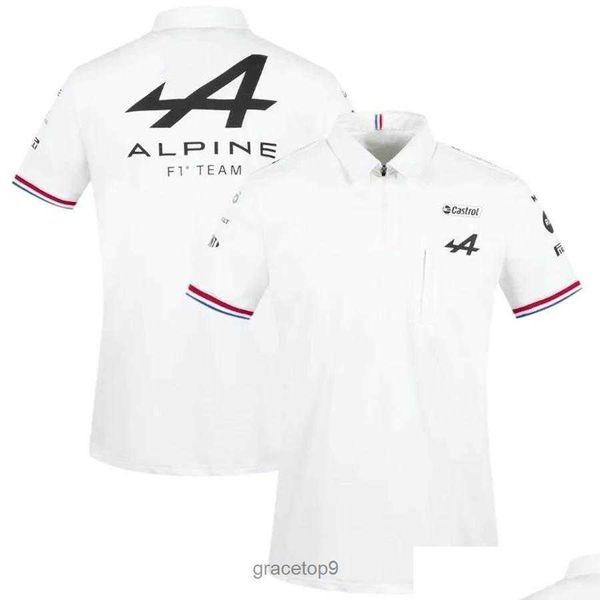 Erkek Polos Motosiklet Giyim Motorsport Alpine F1 Takım Arasing Tshirt Beyaz Siyah Nefes Alma Takım Çizgisi Kısa Kollu Gömlek Araba Fan Giyim Damla Özelleştirilebilir 98i8