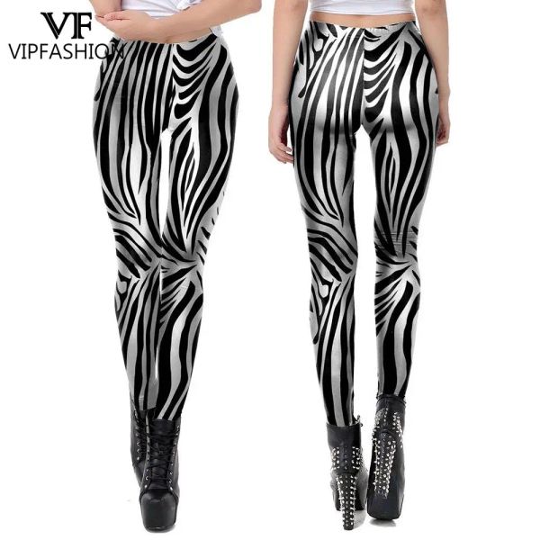 Leggings VIP FASHION Cosplay Casual Leggings Zebra SchwarzWeiß Streifen Gedruckt Leggings Sport Frauen Fitness Hosen Drop Shipping