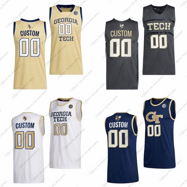 Custom NCAA Georgia Tech Желтые куртки Баскетбольные майки колледжа Майлз Келли Маркос Сан-Мигель Картер Мерфи Бай Ндонго Эммер Николс Коваси Ривз-младший Сако