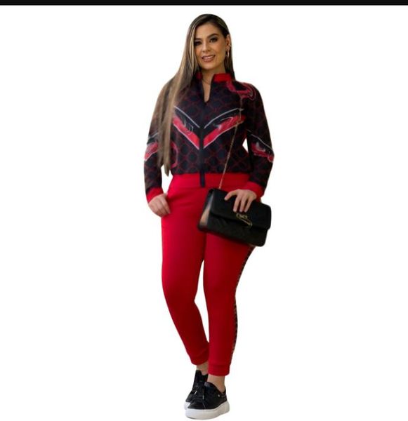 Set da due pezzi casual da donna di design di lusso giacca + pantaloni tute da ginnastica stampate a contrasto moda abiti da donna legging tute da jogger set completo di abbigliamento sportivo