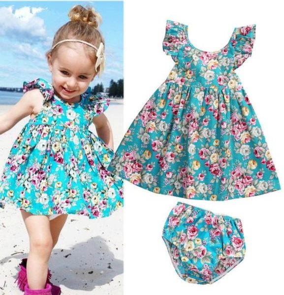 13 anni bambini neonate estate senza maniche fiore stampato abito da principessa moda spiaggia gonna per bambini con mutandine 80 cm 110 cm4968189